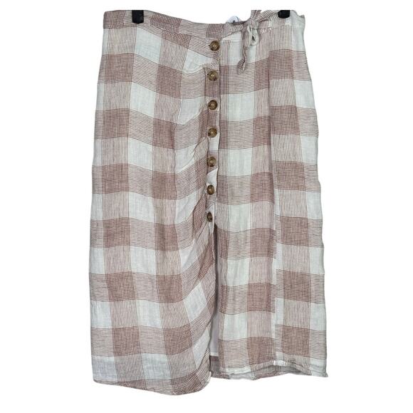 Heartloom Bently High Waist Checker Plaid Skirt Button Tie Coverup S Pink Cream - Picture 2 of 15